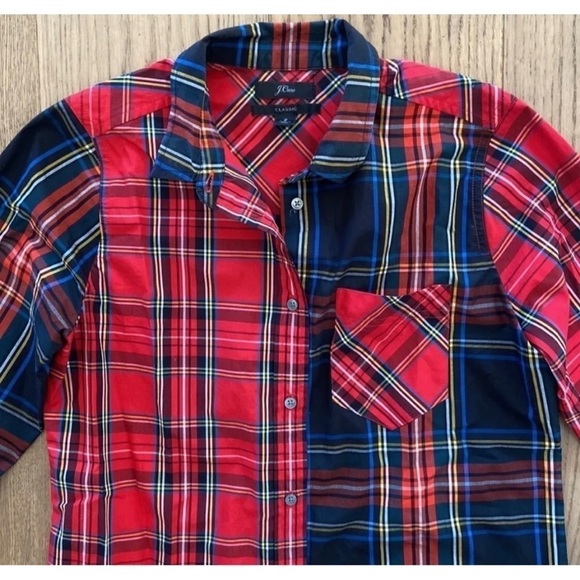 J Crew Womens Sz 2 Red Plaid Tartan Classic-Fit Boy Button Down Shirt Top - Picture 11 of 13